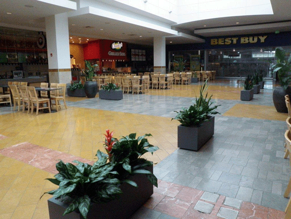 Aluminum planters used to divide seating at the Westfield Mall in Olypia Washington