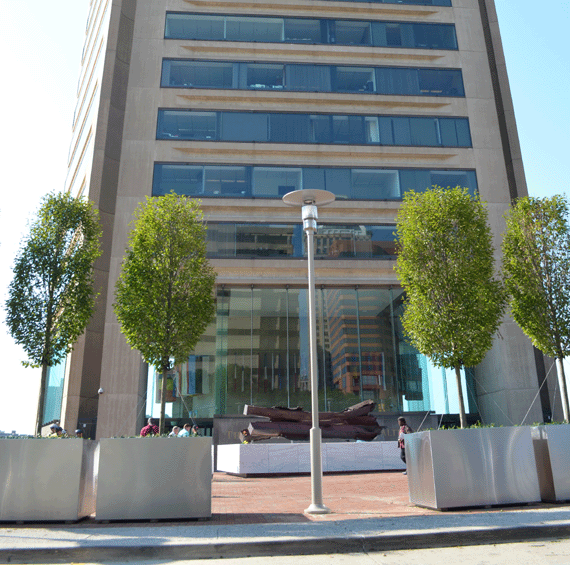 Stainless Steel Planters in front of the world trade center in Baltimore Maryland