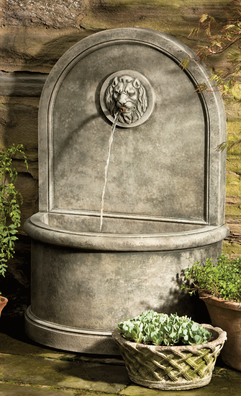 Regal Lion's Head Stone-Look Wall Fountain 
