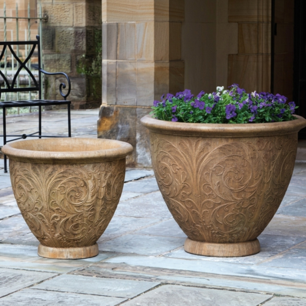Campania international arabesque planters cast stone tapered planter