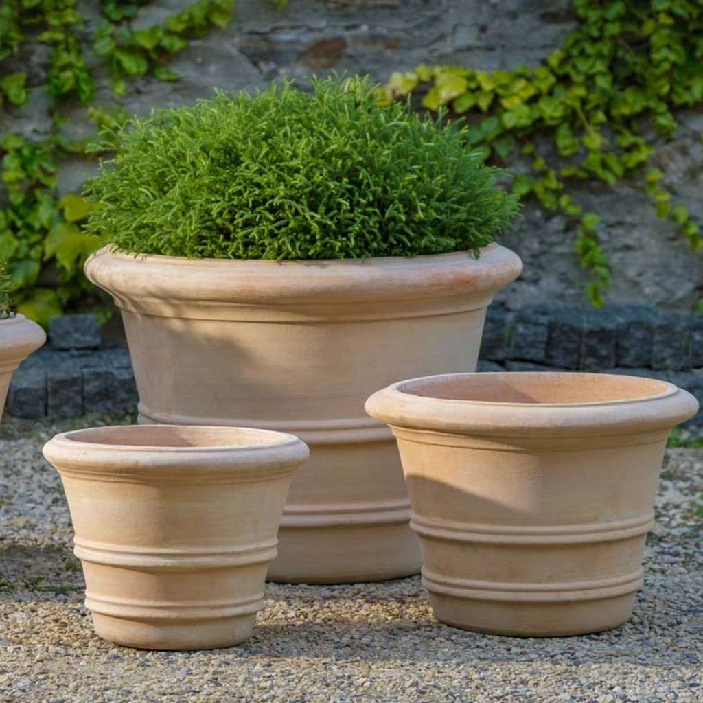 Classic double rolled rim planters by campania international shown as a double rim outdoor planter