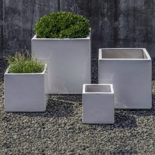 Campania international hancock planters showing clean cube shape in terracotta for outdoor planting spaces