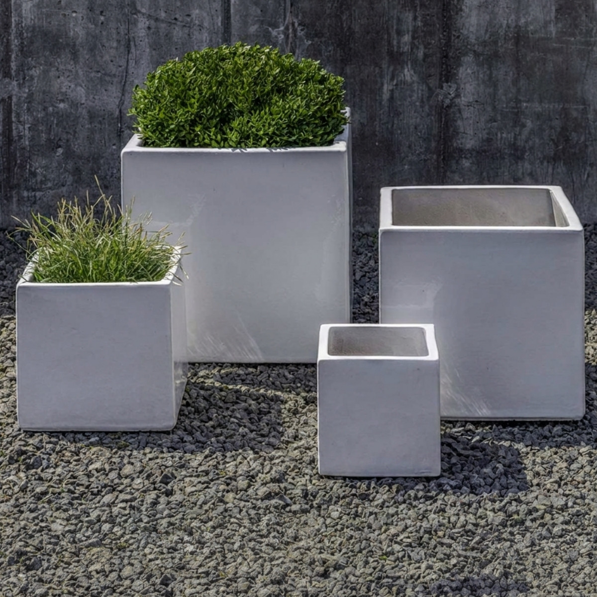Campania international hancock planters showing clean cube shape in terracotta for outdoor planting spaces