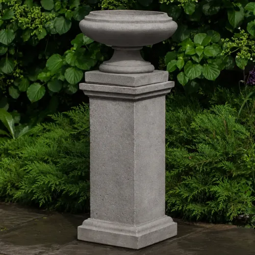 Marella urn w/ tall wolcott pedestal by campania international in cast stone, shown as an urn planter