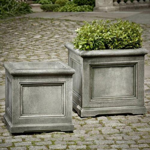 Orleans planters by campania international in cast stone, shown as a square planter