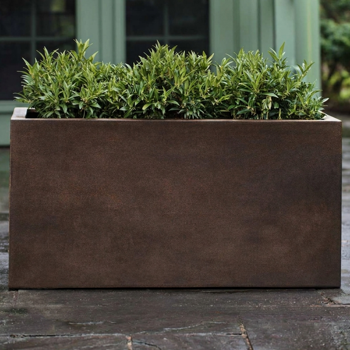 Sandal planters 24in high in lightweight fiberglass with a clean modern rectangular form