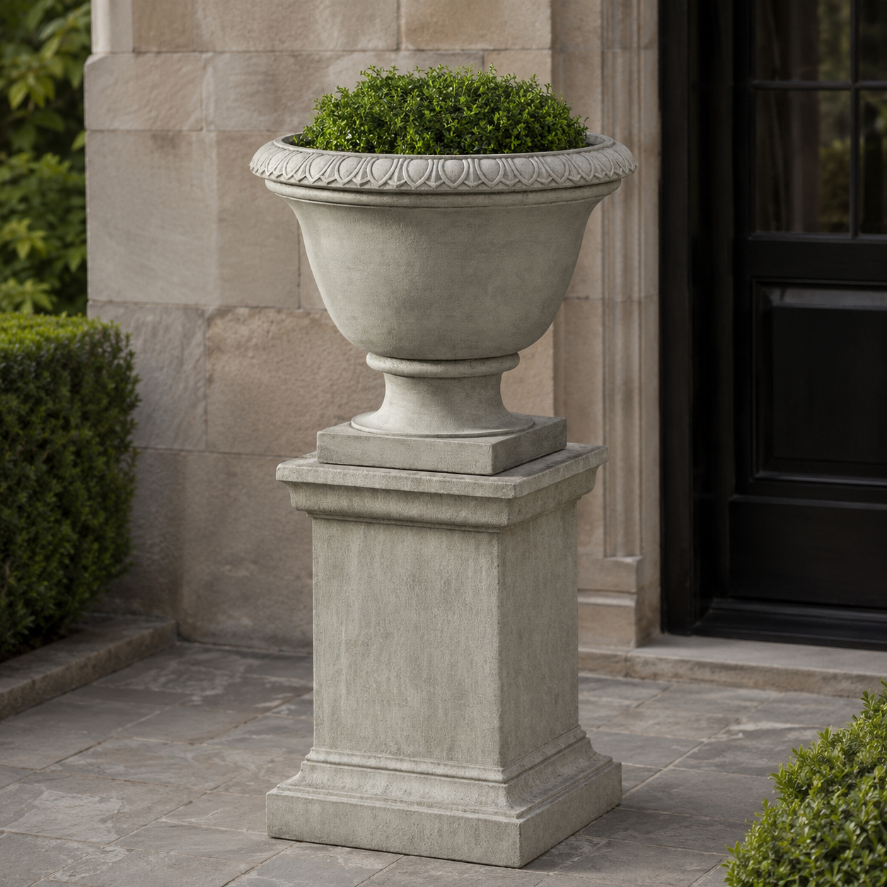 Easton urn with greenwich pedestal greystone