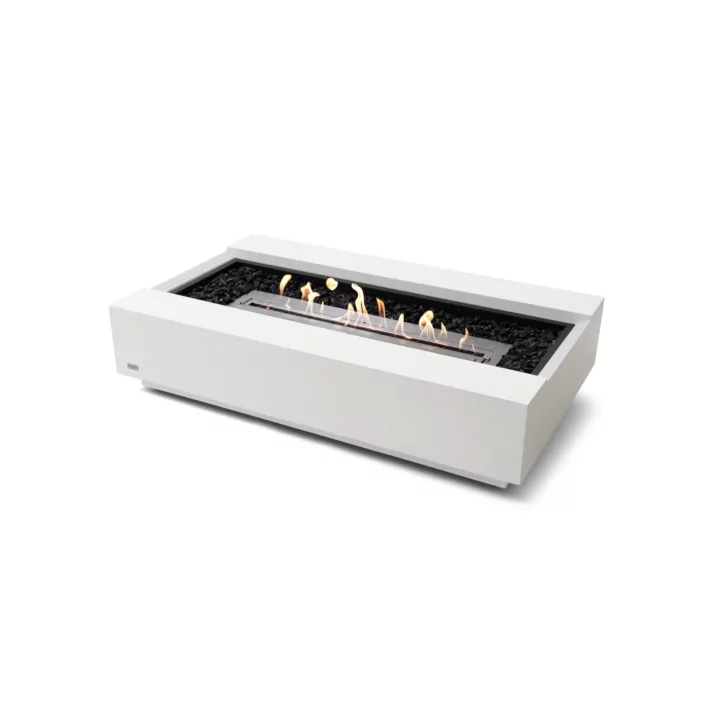 Concrete rectangular fire table in a light bone finish