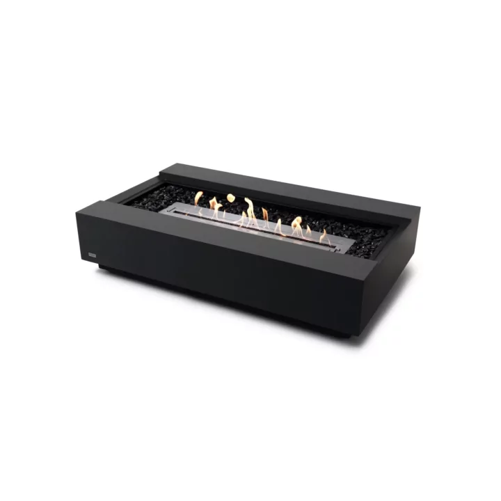 Modern concrete fire pit table in deep graphite finish