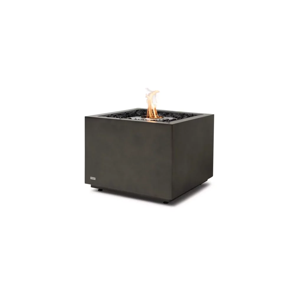 Modern square fire table in a natural finish