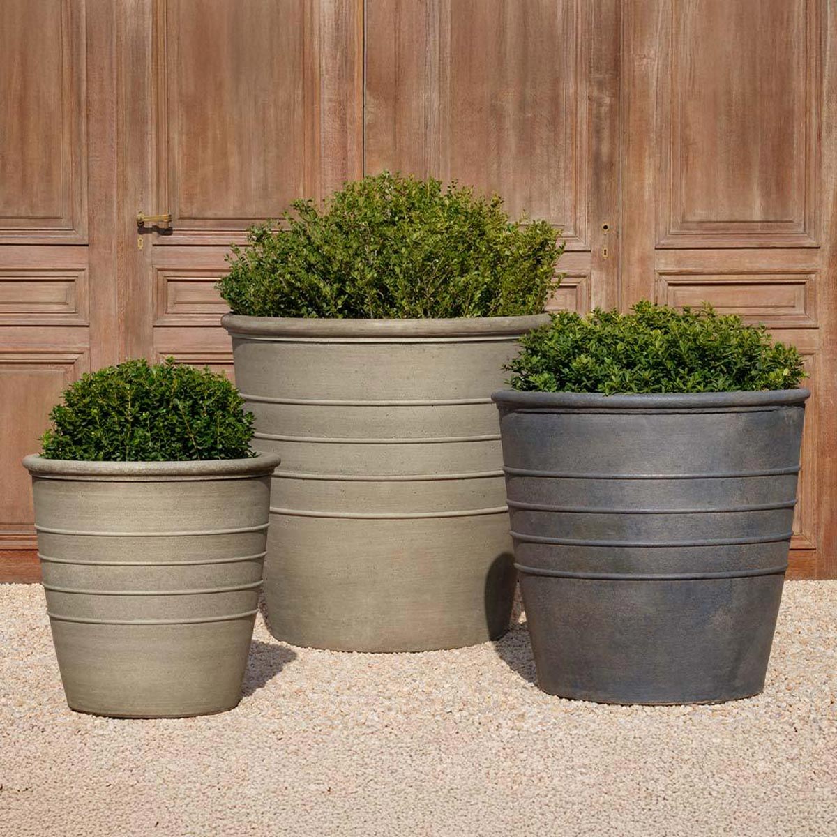 Mill valley planters p-991, p-990 and p-740 (cast stone in greystone and english lead)