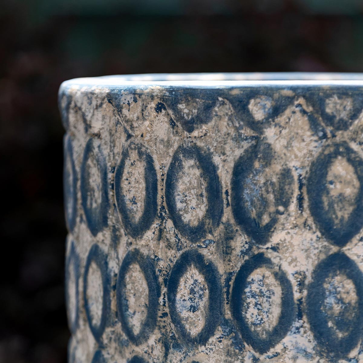 Oriel planter detail (terracotta in murano blu glaze)