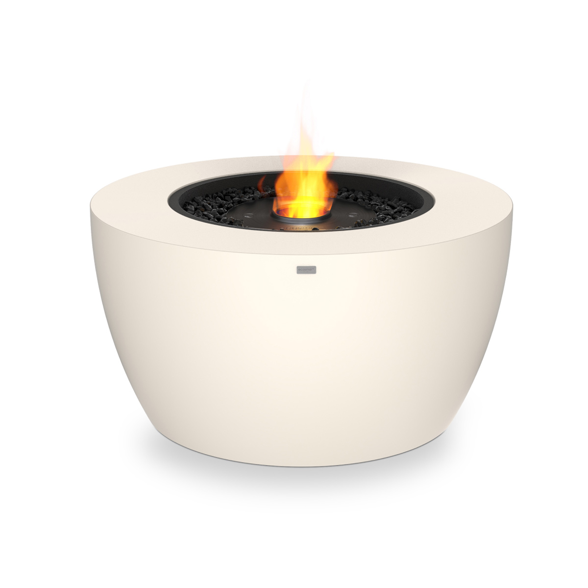 Pod 40 fire pit bowl in bone, ceramic black ethanol burner