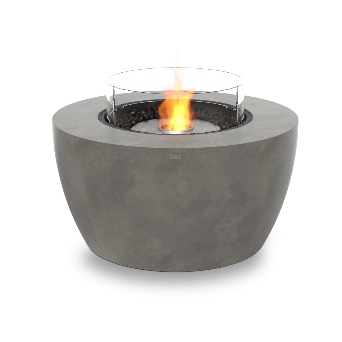 Pod 40 fire pit bowl ethanol burner ss natural concrete glass screen
