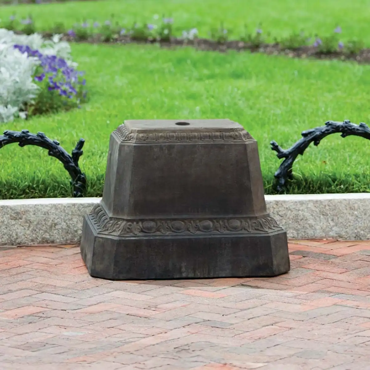 Smithsonian egg and dart cast stone pedestal in nero nuovo